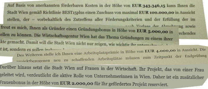 Euro 250000 Förderungen für drei Gründer